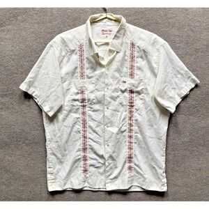 Texas Standard Guayabera Shirt Mens XL Cream Linen Short Sleeve Button Up